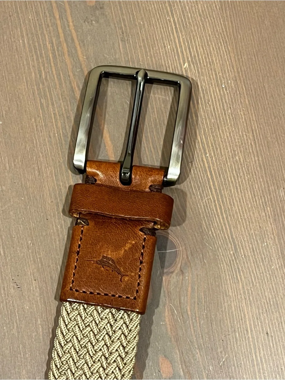 Tommy Bahama Braided Casual Belt Mens L/XL Leather Tabs Beige Golf Athleisure